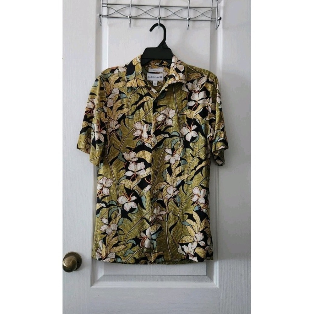 Saddlebred Shirt Hawaiian Men's Wooden Buttons Floral Short Sleeve Rayon Size S